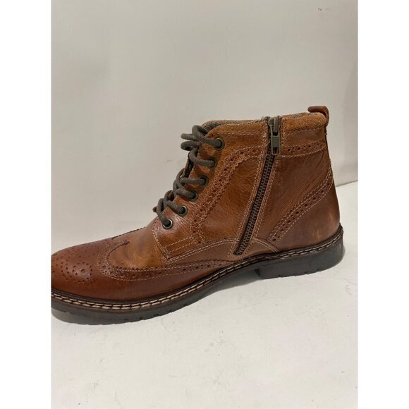 STEVE MADDEN MENS WESTERN CONGNAC LEATHER ANKLE BOOTS BRONW SIZE 9 - Picture 8 of 10